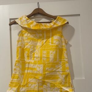 Yellow and White Geometric Dress